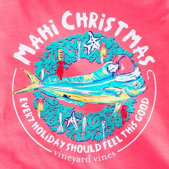 Vineyard Vines Tropical Mahi Christmas
Jetty Red crewneck holiday casual T-Shirt - Picture 2 of 7